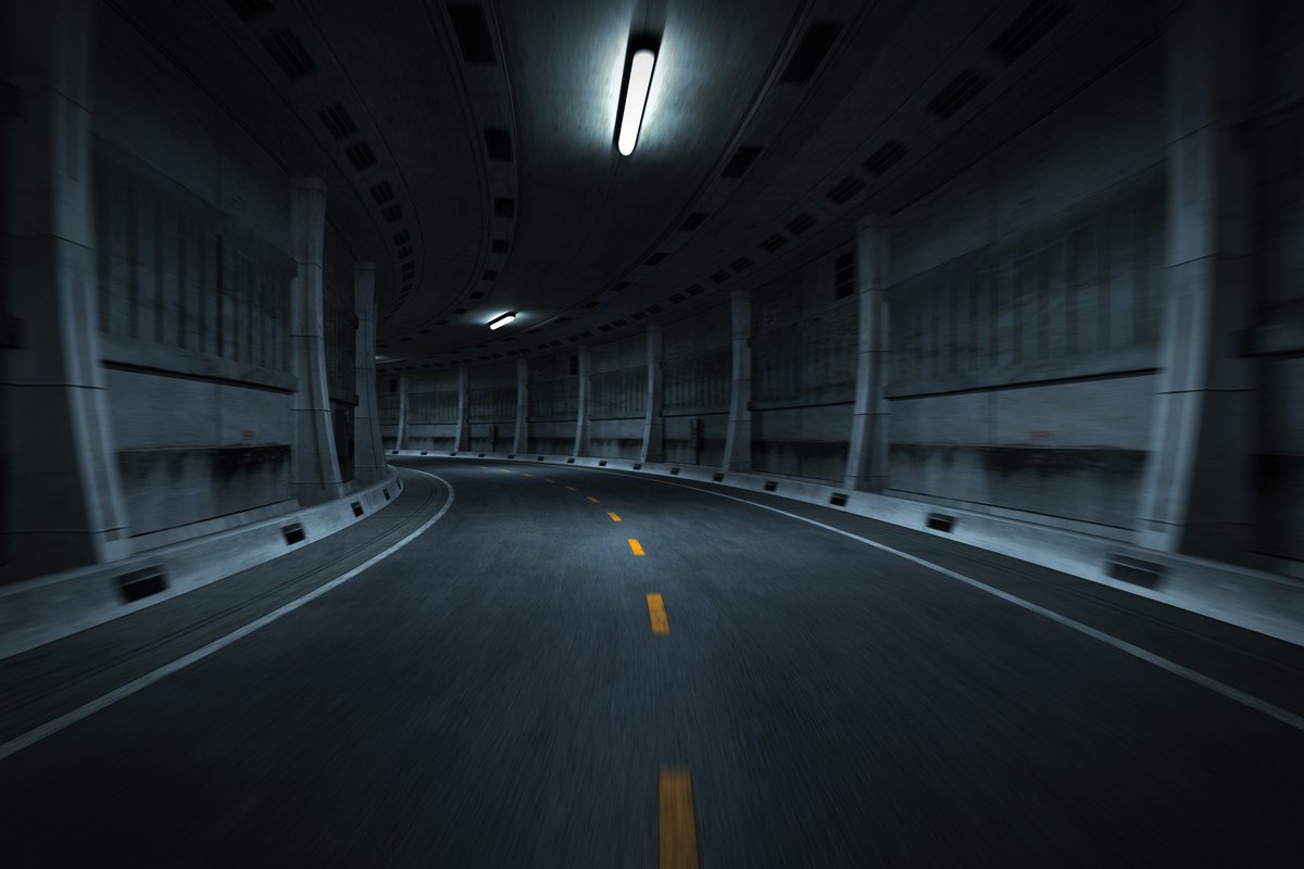 Curve in Road of Tunnel