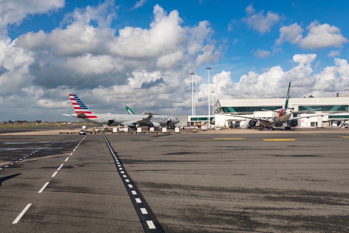 The airfield of the Rome-Fiumicino International Airport, Italy