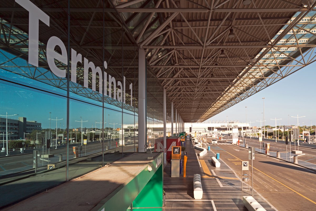 Leonardo da Vinci Airport Terminal 1 in Fiumicino, Rome, Italy.
