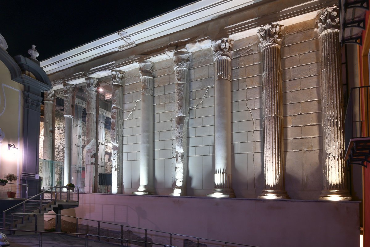Night photo of the town of Pozzuoli, Italy.