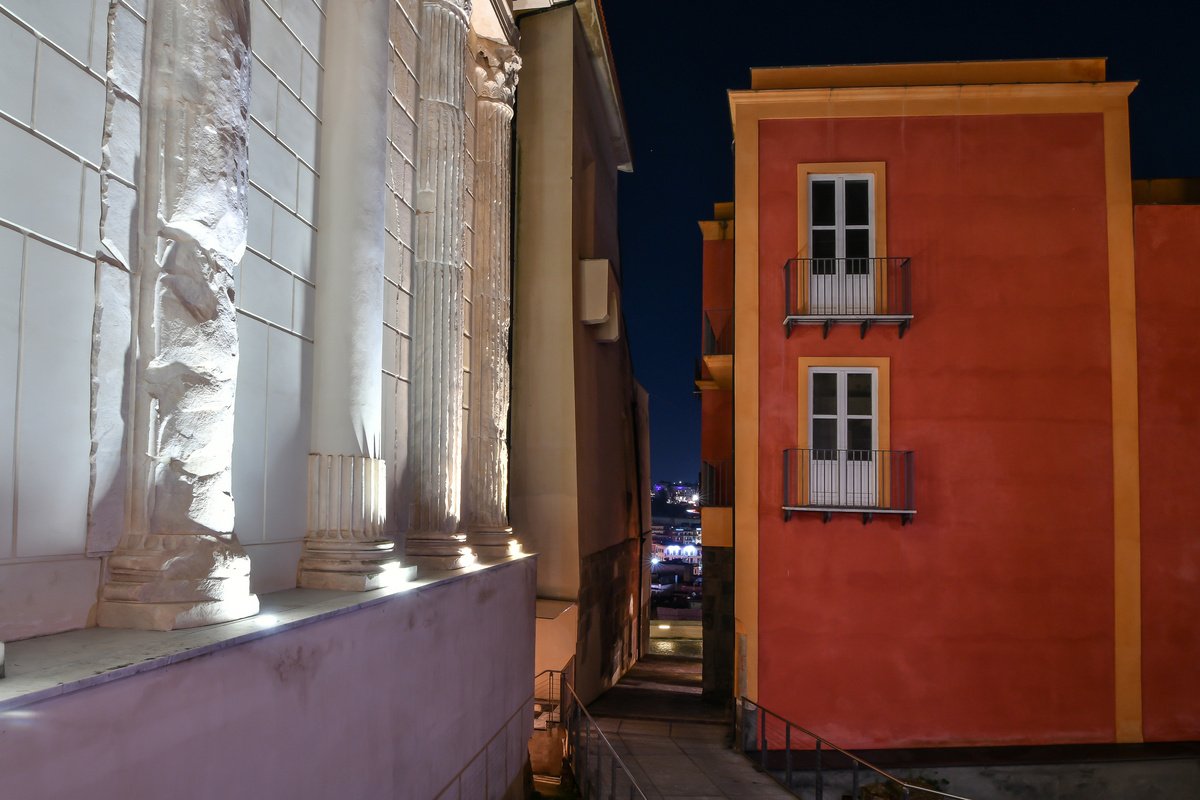Night photo of the town of Pozzuoli, Italy.