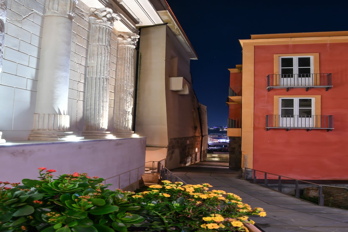 Night photo of the town of Pozzuoli, Italy.