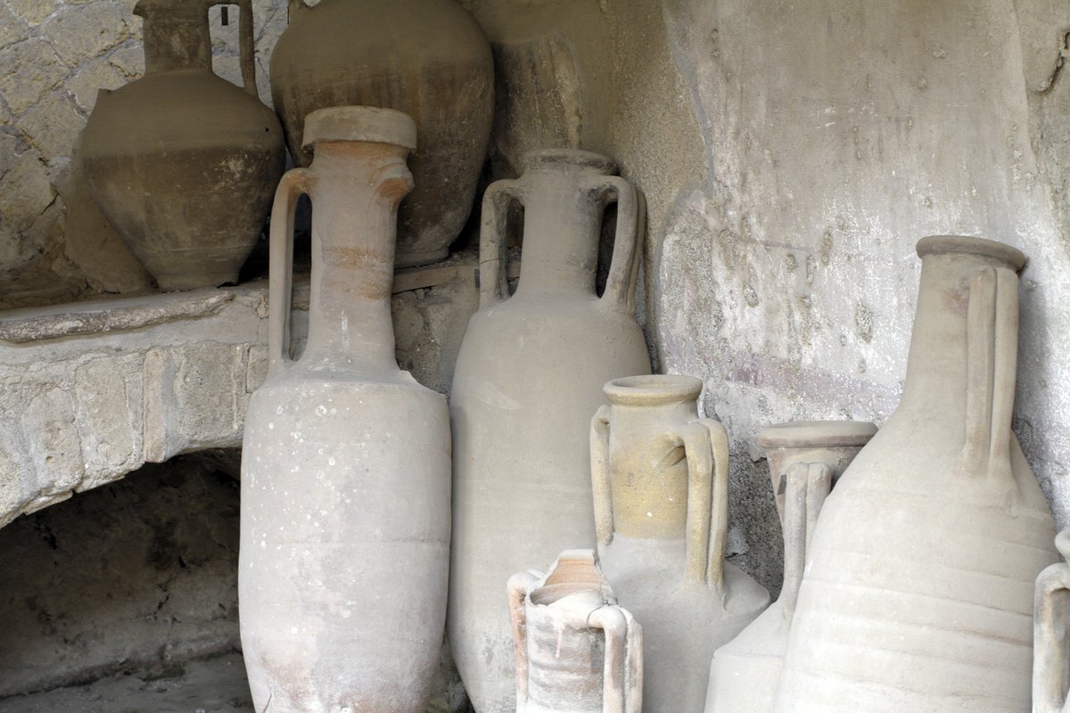 Amphorae ceramic containers at Herculaneum Italy